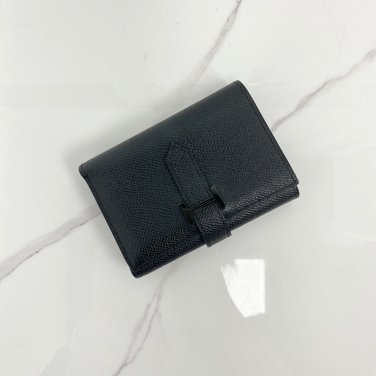 Hermès Béarn Monochrome Wallet in Noir Epsom calfskin with So Black hardware
