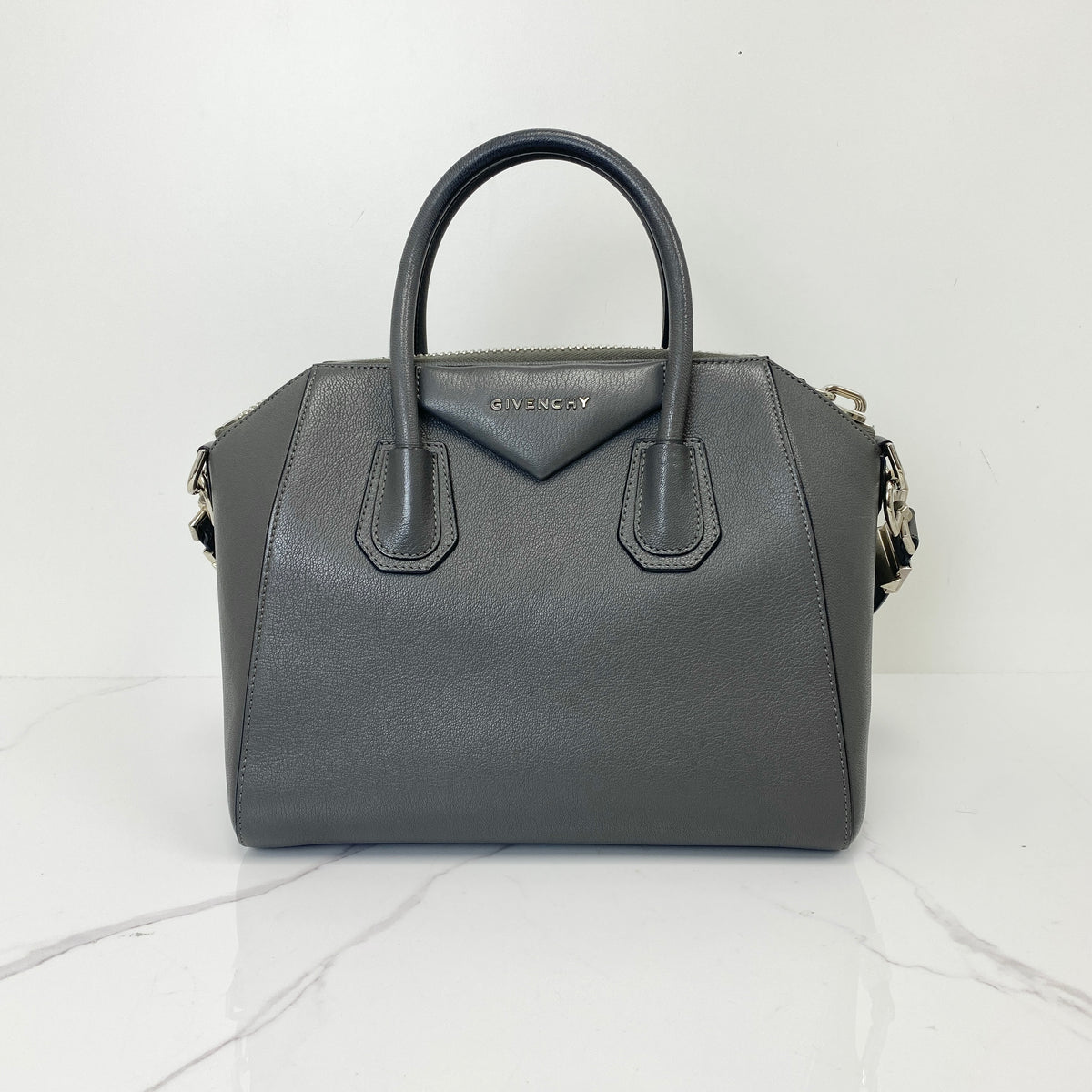 Givenchy Small Antigona Grey, Grey Goatskin, Silver Tone — front view
