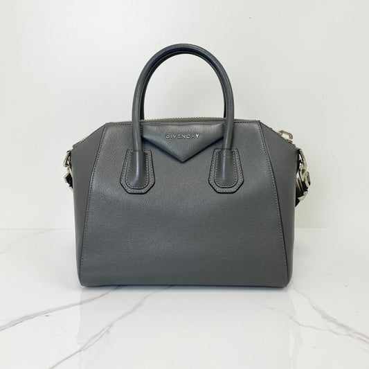Givenchy Small Antigona Grey, Grey Goatskin, Silver Tone — front view