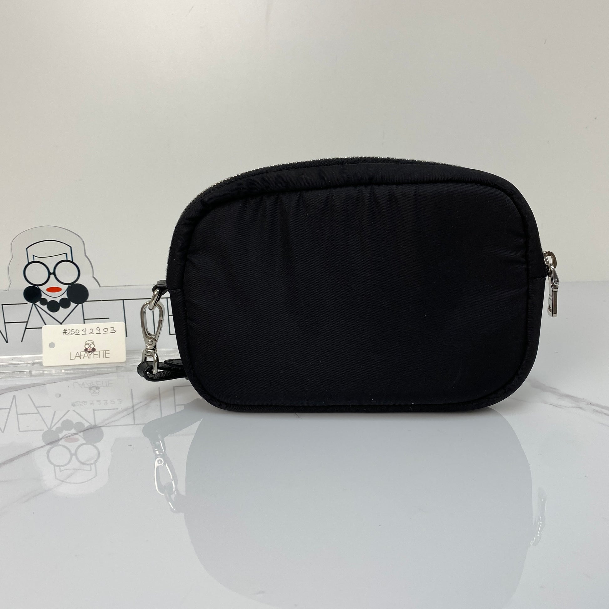 Prada Re-Nylon Pouch, black Re-Nylon, silver-tone hardware — detail view 3