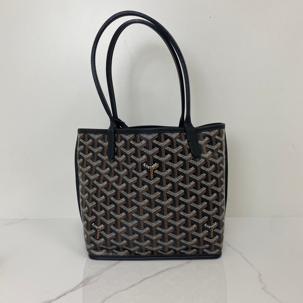 Goyard Mini Anjou, black and brown Goyardine canvas, silver-tone hardware — detail view 3