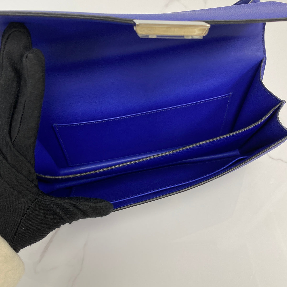 Hermès Constance Elan, Bleu Électrique Epsom calfskin, palladium hardware — detail view 5