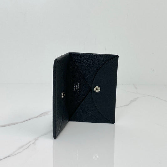 Hermès Calvi Card Holder in Noir Mysore goatskin with palladium hardware