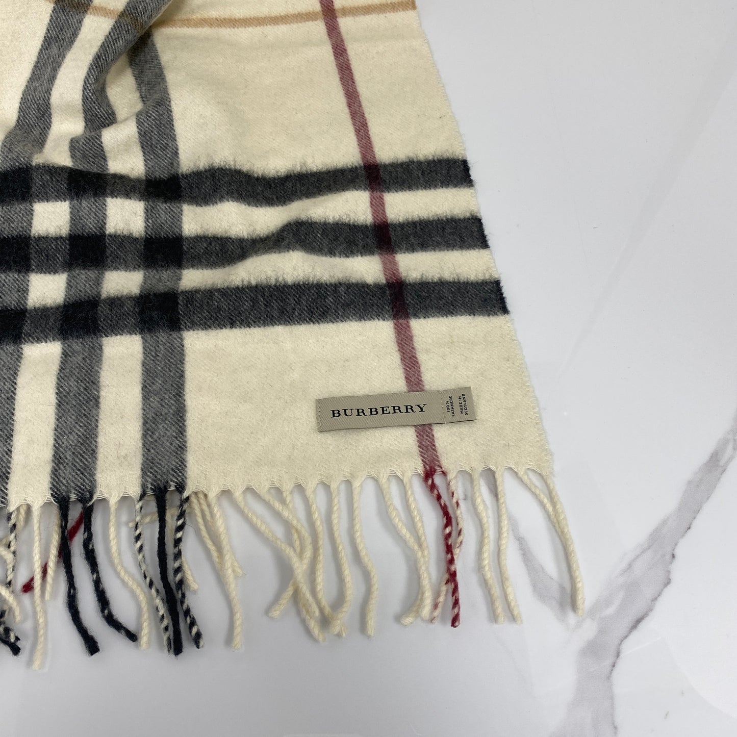 Burberry Check Cashmere Scarf, stone check cashmere — detail view 3
