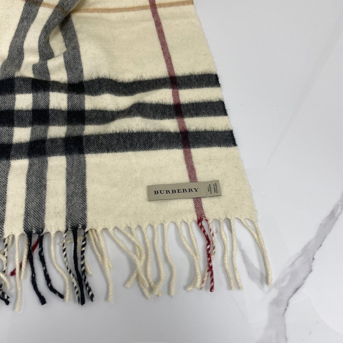 Burberry Check Cashmere Scarf, stone check cashmere — detail view 3