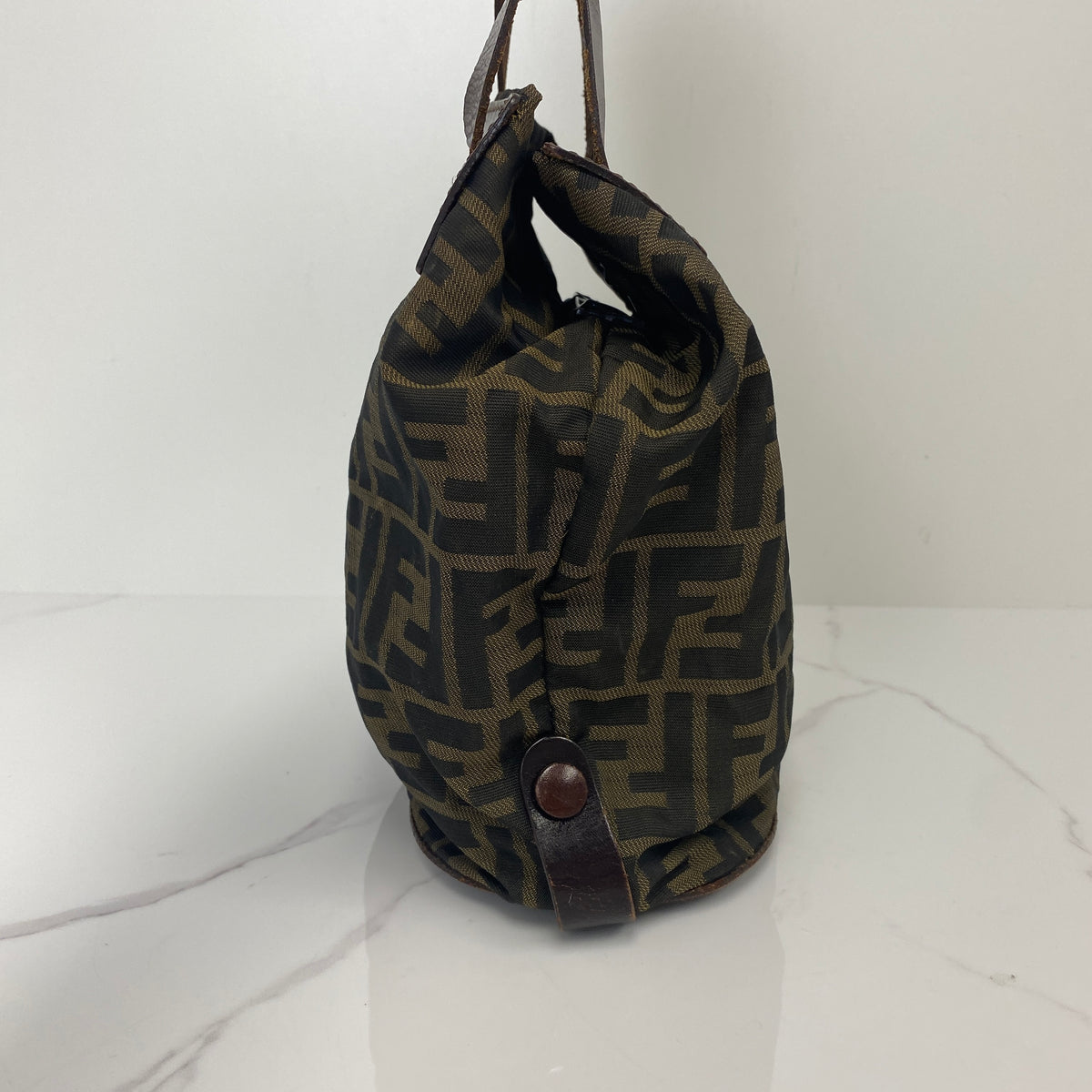 Fendi Zucca FF Vintage Bucket Bag, brown Zucca FF canvas, silver-tone hardware — detail view 2