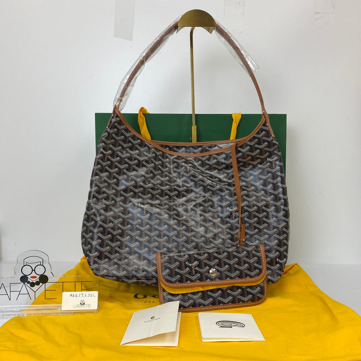 Goyard Hobo Bohème Bag Black, Black / Brown Goyardine Canvas and Chevroches Calfskin, Silver Tone — detail view 1