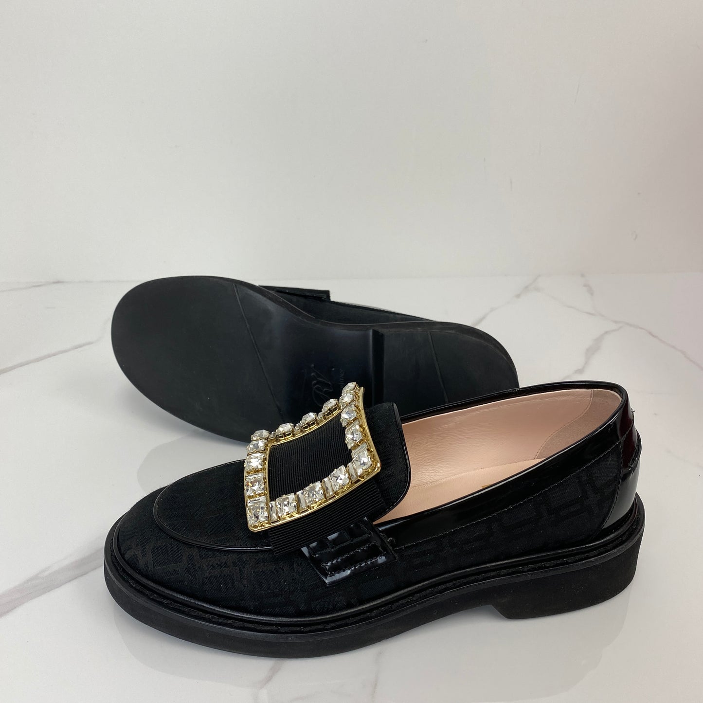 Roger Vivier Rangers Loafers, black canvas, gold-tone buckle — detail view 5