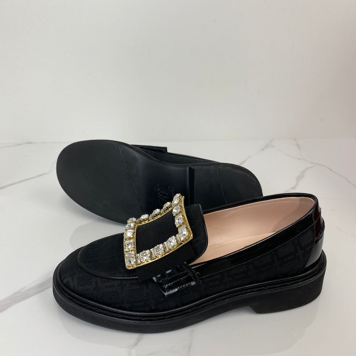 Roger Vivier Rangers Loafers, black canvas, gold-tone buckle — detail view 5