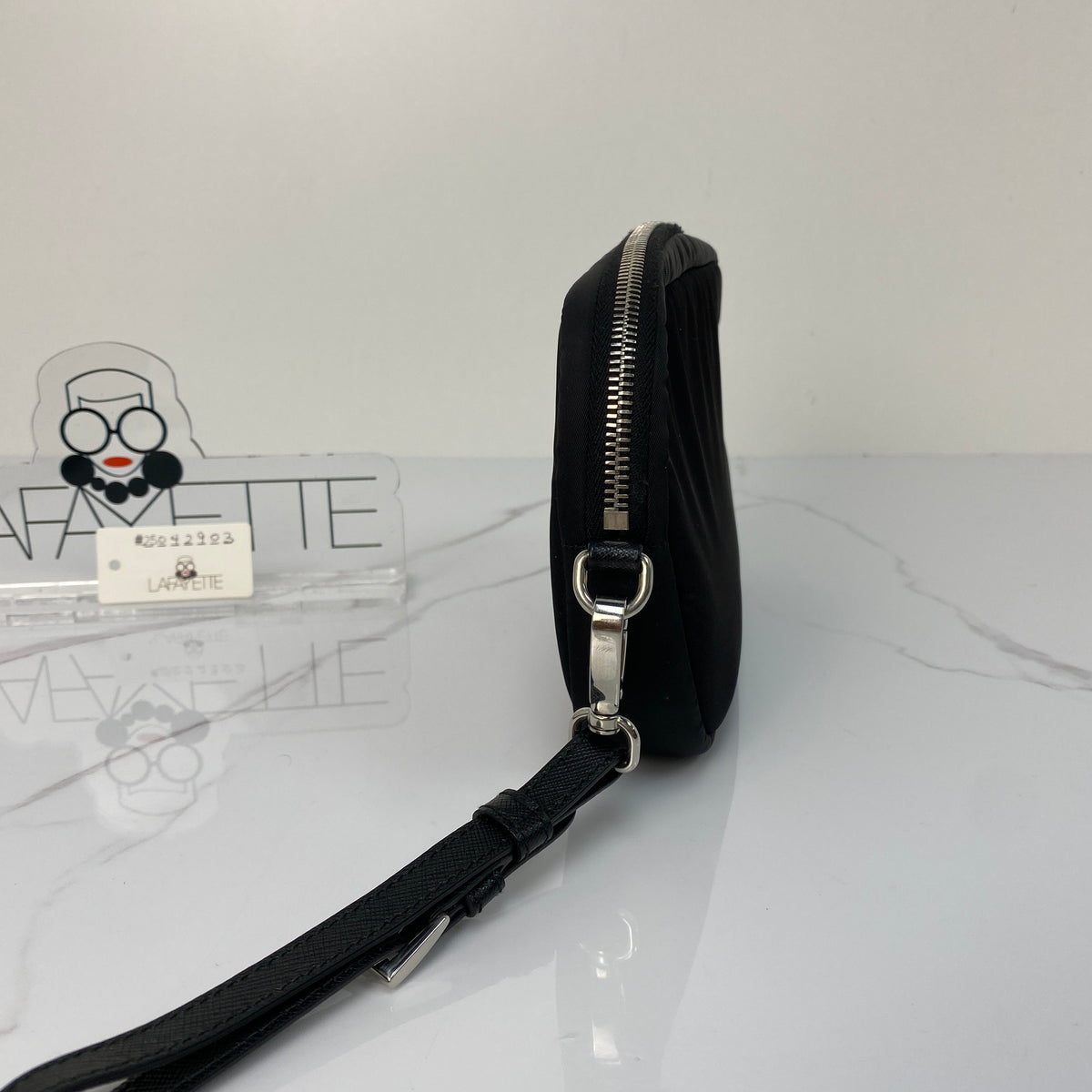Prada Re-Nylon Pouch, black Re-Nylon, silver-tone hardware — detail view 4