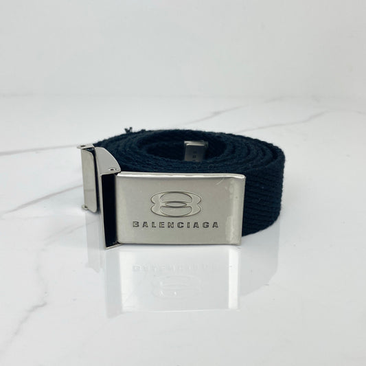 Balenciaga Unity Skater Belt Black, Black Webbing, Silver Tone — front view