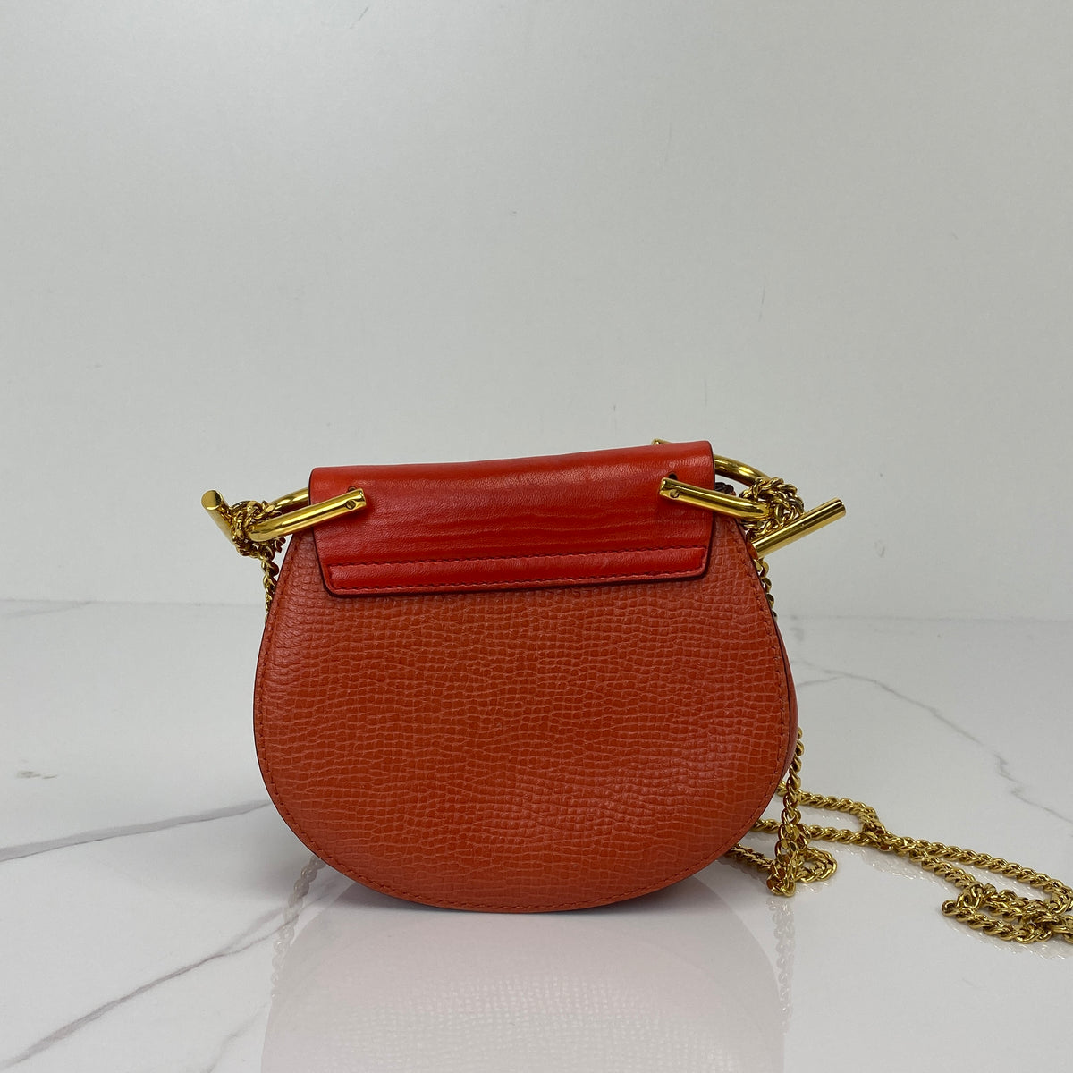 Chloé Nano Drew Bag, orange grained lambskin, gold-tone hardware — detail view 2