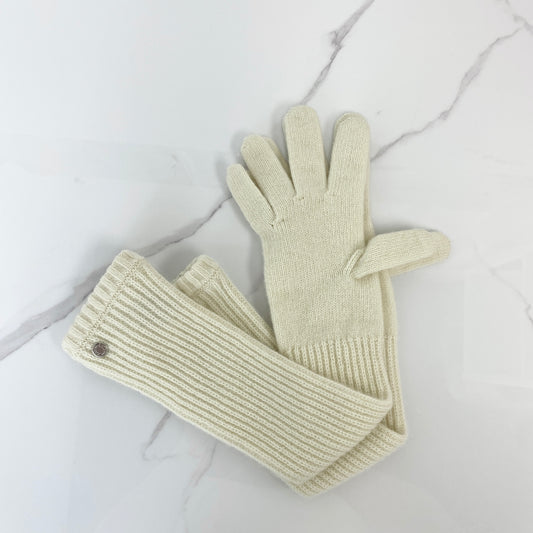 Hermès Cashmere Long Gloves, natural cashmere, palladium detail — front view