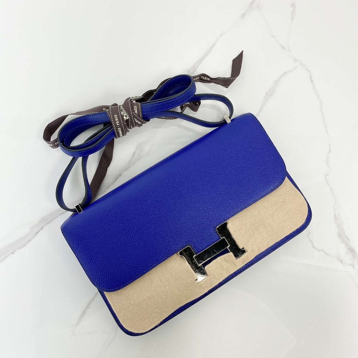 Hermès Constance Elan, Bleu Électrique Epsom calfskin, palladium hardware — front view