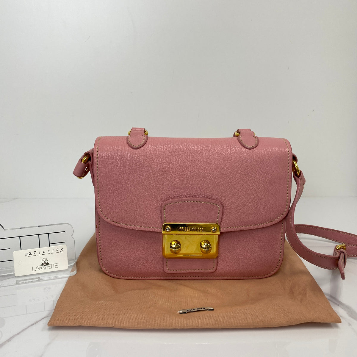 MIU MIU Messenger Bag, pink goatskin, gold-tone hardware — detail view 1