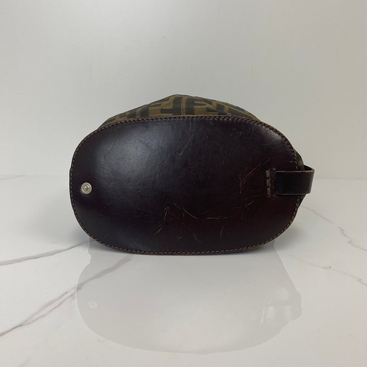Fendi Zucca FF Vintage Bucket Bag, brown Zucca FF canvas, silver-tone hardware — detail view 4