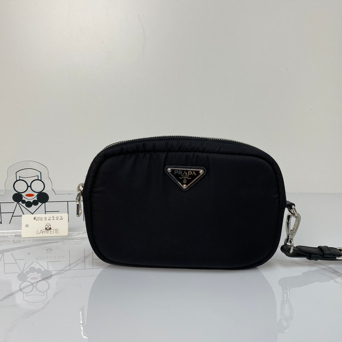 Prada Re-Nylon Pouch, black Re-Nylon, silver-tone hardware — detail view 1