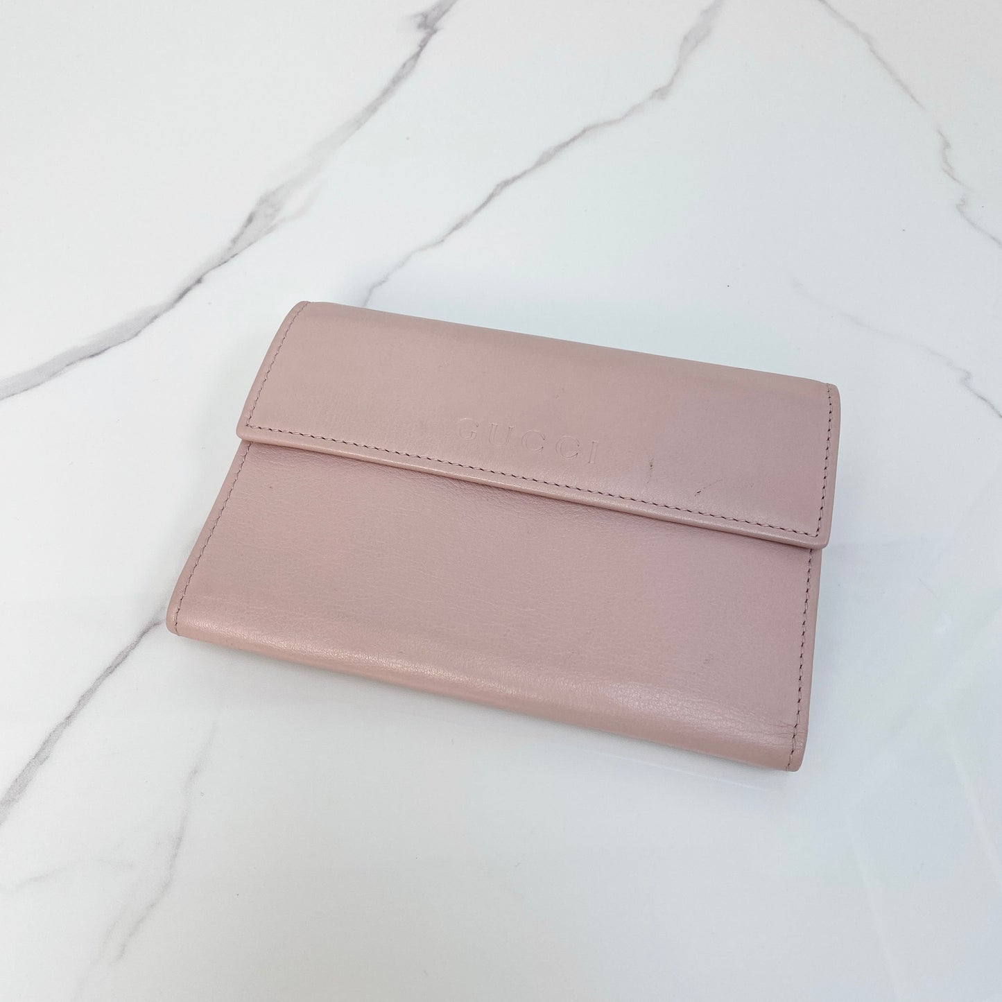 Gucci Wallet, pink calfskin, antique silver-tone hardware — front view