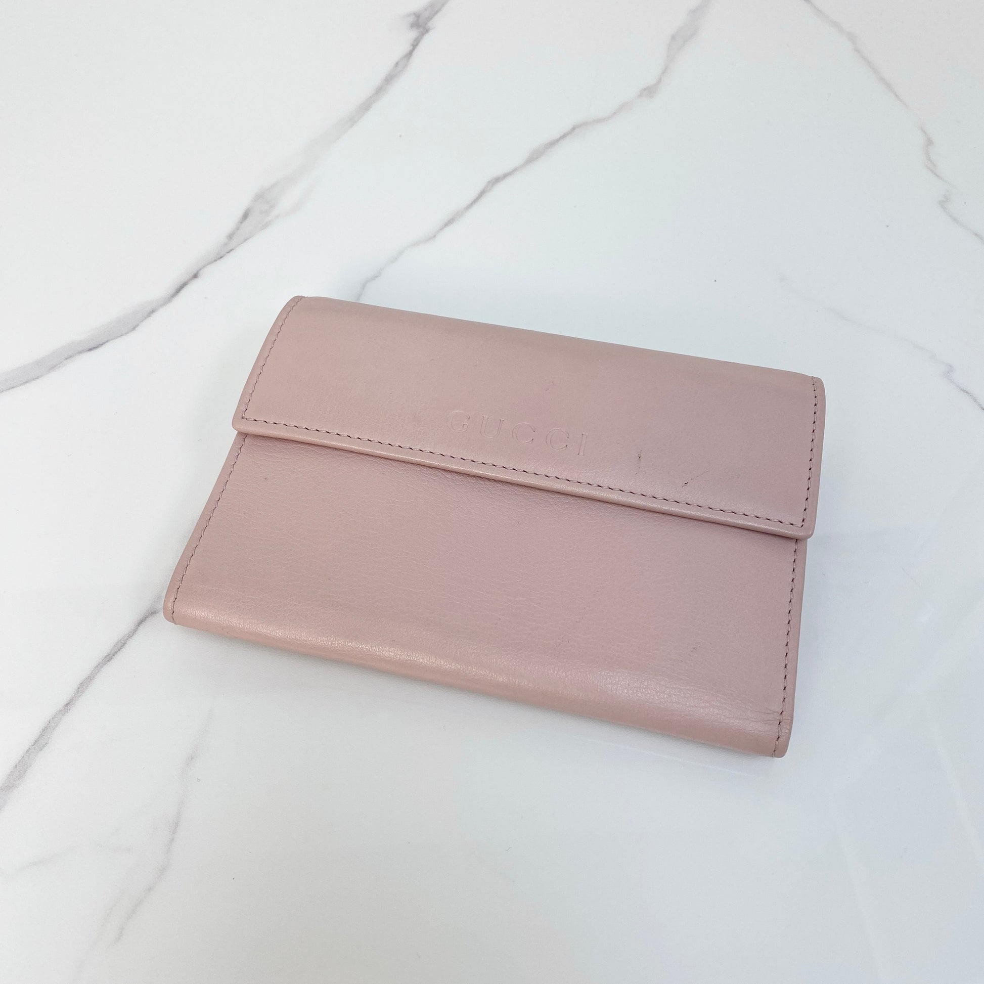 Gucci Wallet, pink calfskin, antique silver-tone hardware — front view