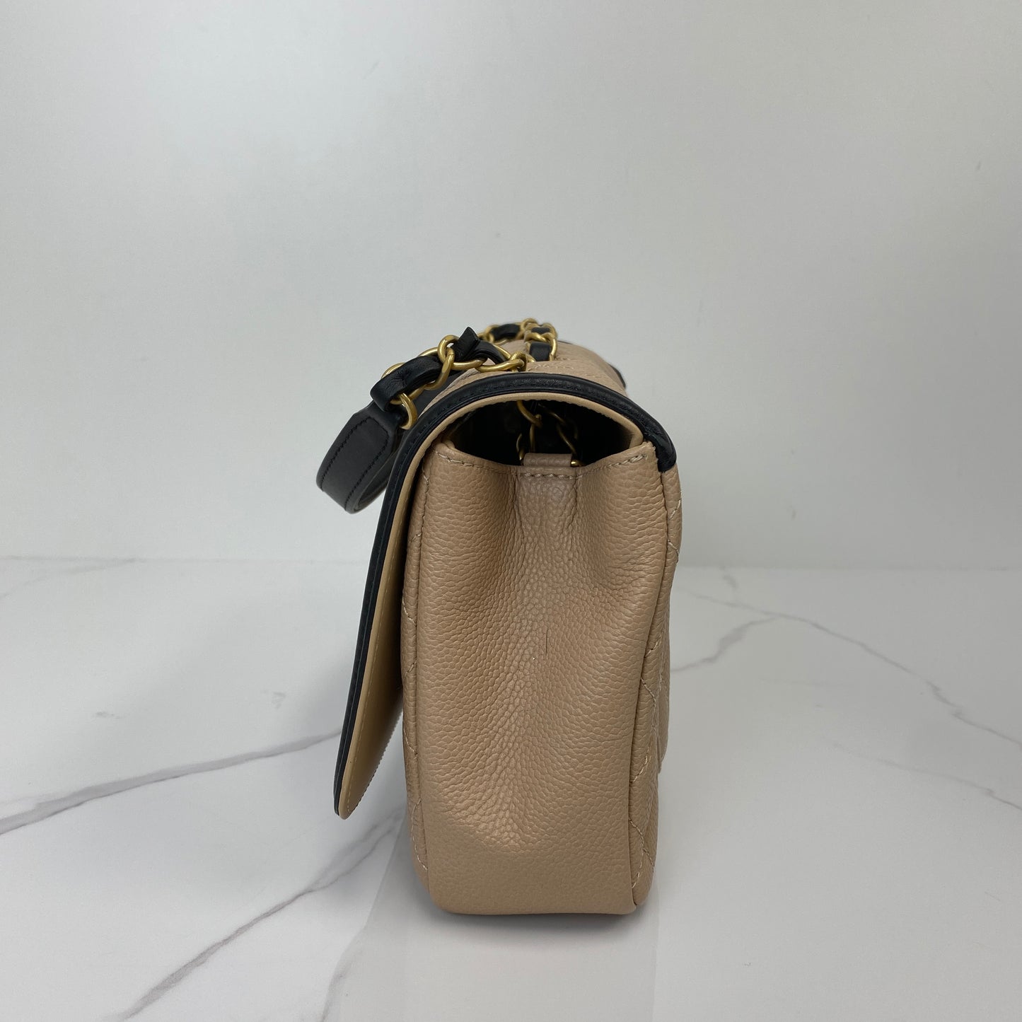 Base of the Chanel Caviar Quilted Filigree flap bag