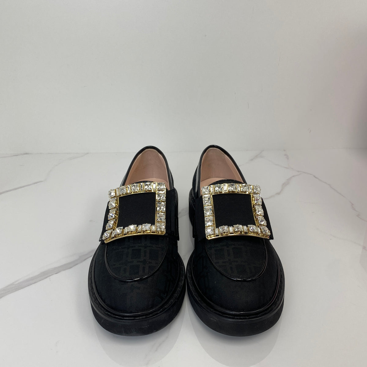 Roger Vivier Rangers Loafers, black canvas, gold-tone buckle — detail view 2