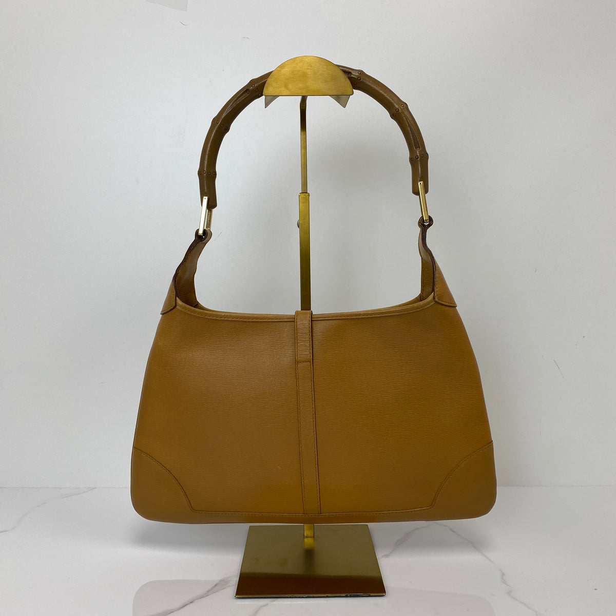 Gucci Vintage Jackie Bamboo Shoulder Bag Brown, Brown Calfskin, Gold Tone — detail view 3