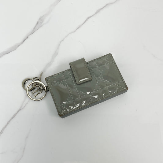 Christian Dior Lady Dior Jasmine Card Holder in grey patent calfskin