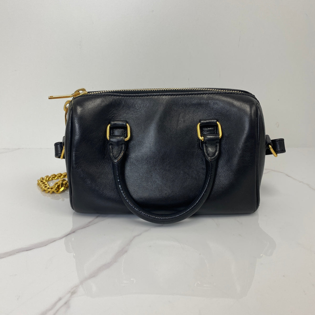 Saint Laurent Mini Duffle Bag Black, Black Calfskin, Gold Tone — detail view 3