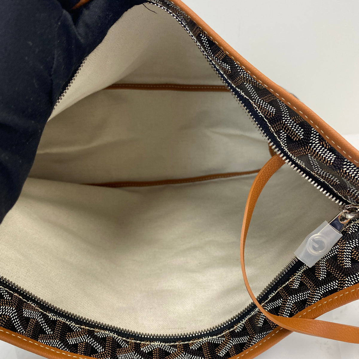 Goyard Hobo Bohème Bag Black, Black / Brown Goyardine Canvas and Chevroches Calfskin, Silver Tone — detail view 5