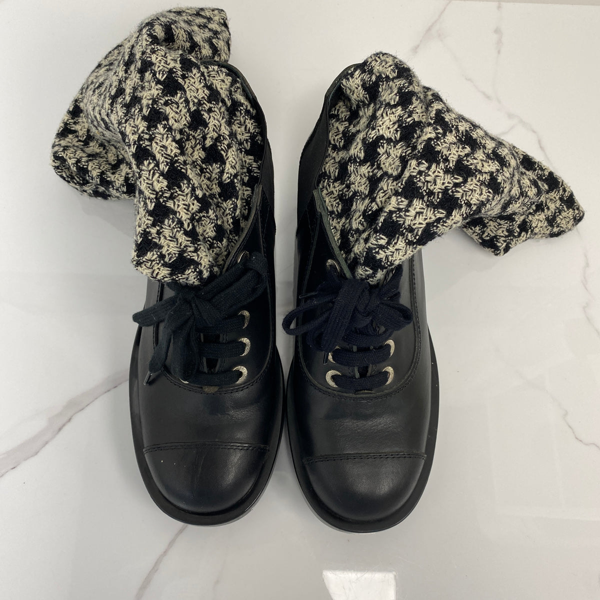 Chanel Tweed Lace-Up Chain Detail Boots - Size 37 - photo 5