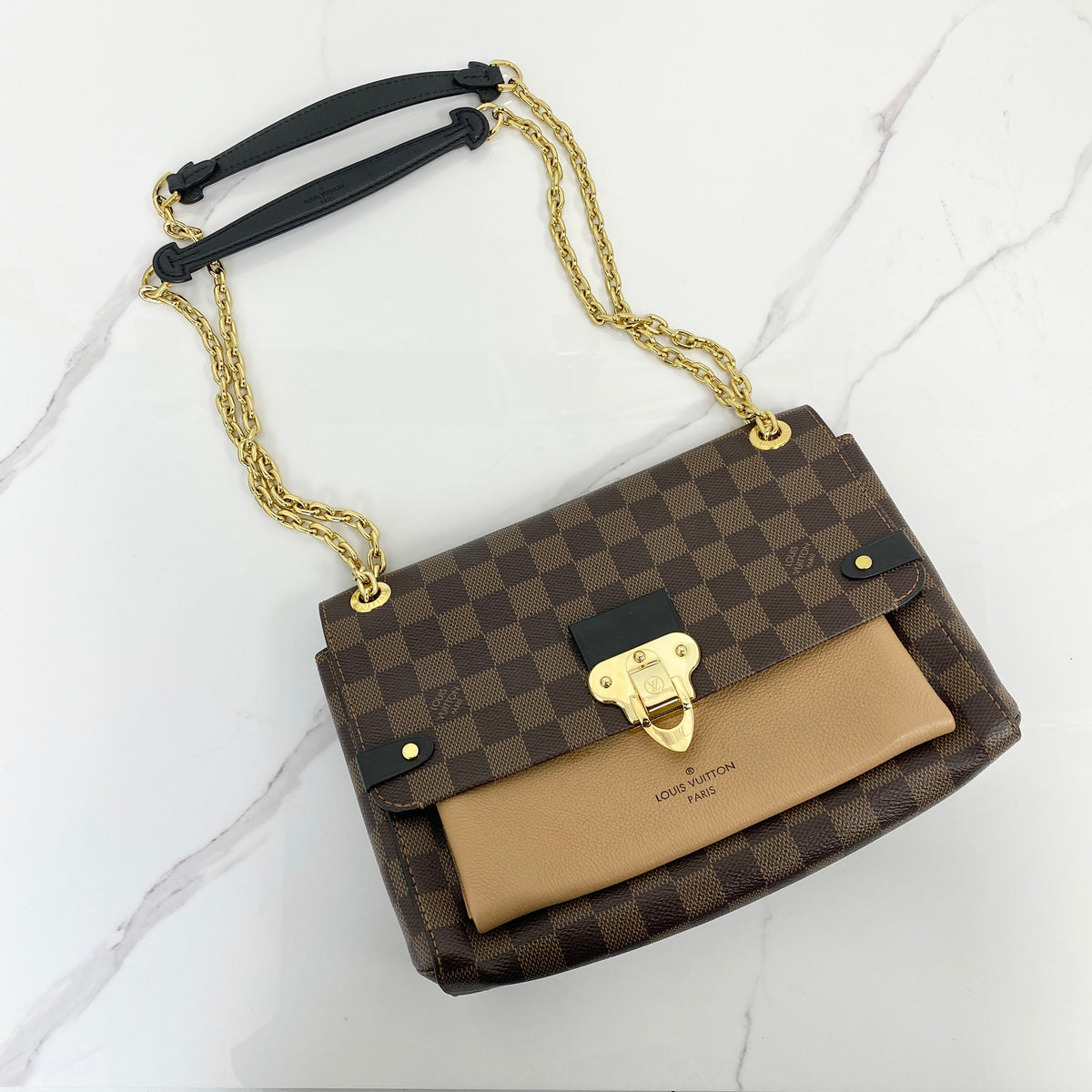 Louis Vuitton Vavin PM Damier Ebene, Brown Damier Ebene Coated Canvas, Gold Tone — front view
