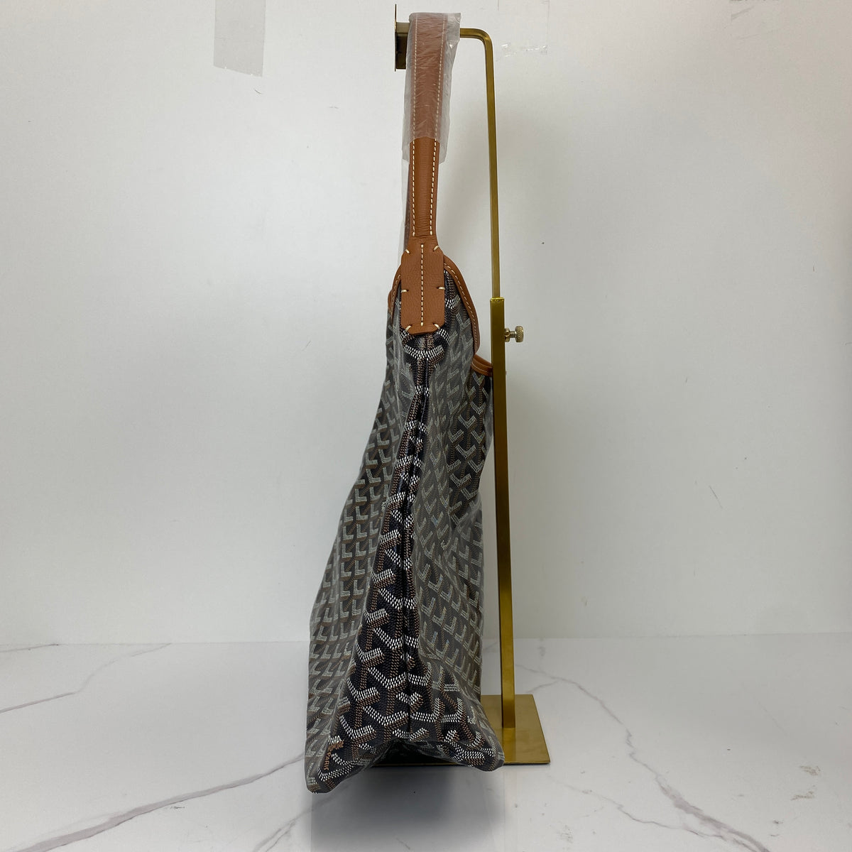 Goyard Hobo Bohème Bag Black, Black / Brown Goyardine Canvas and Chevroches Calfskin, Silver Tone — detail view 2