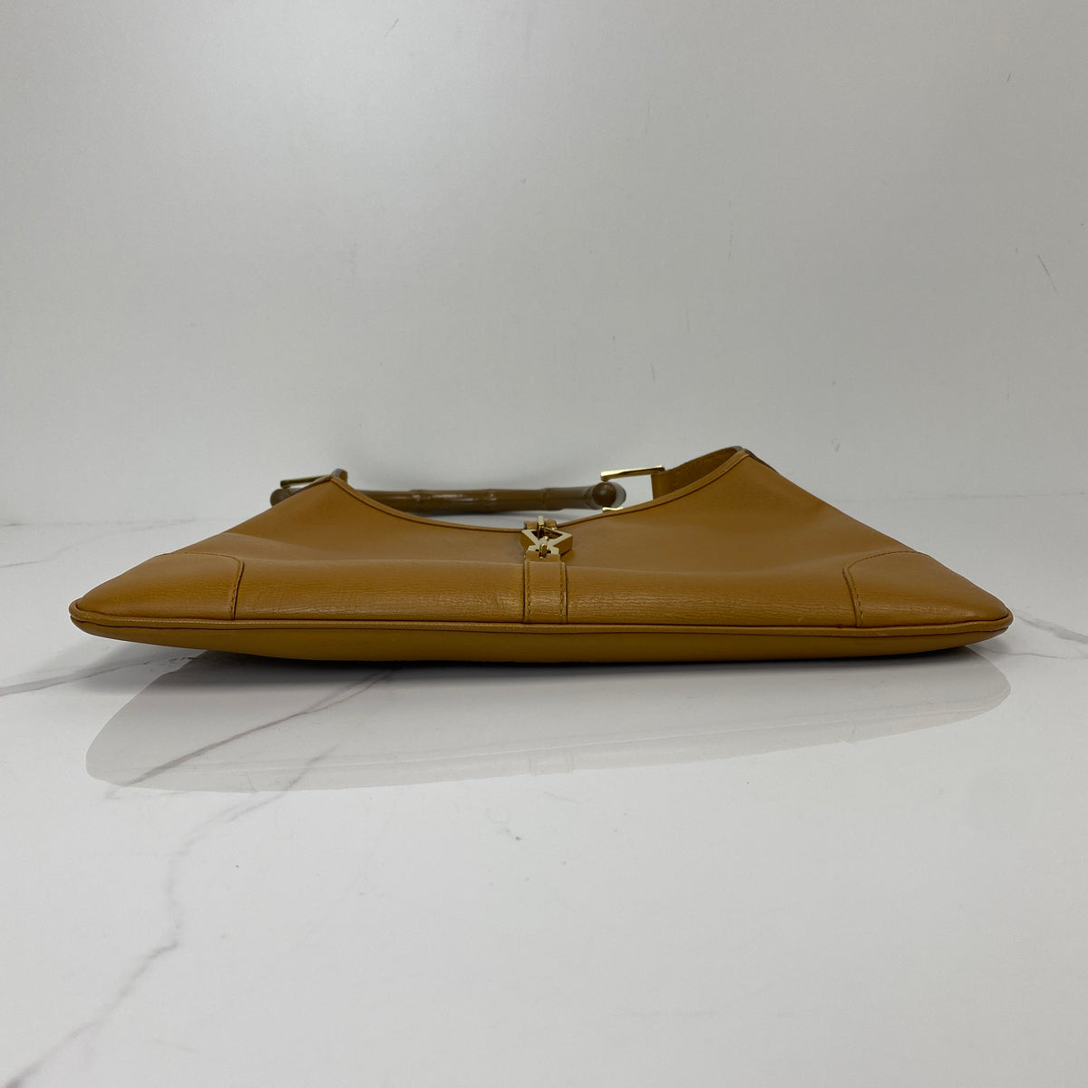 Gucci Vintage Jackie Bamboo Shoulder Bag Brown, Brown Calfskin, Gold Tone — detail view 4