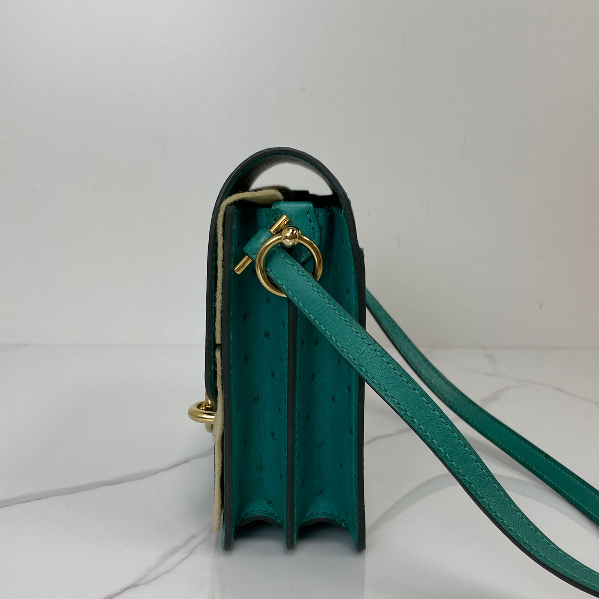 Hermès Roulis 18, Vert Vérone ostrich leather, palladium hardware — detail view 3