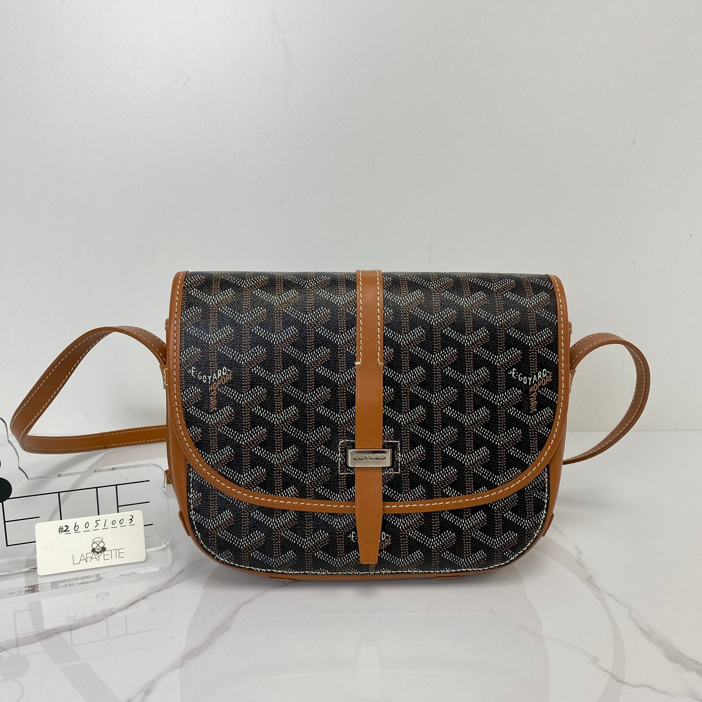 Goyard Belvedere PM Bag in Goyardine canvas, Black/Brown - detail view
