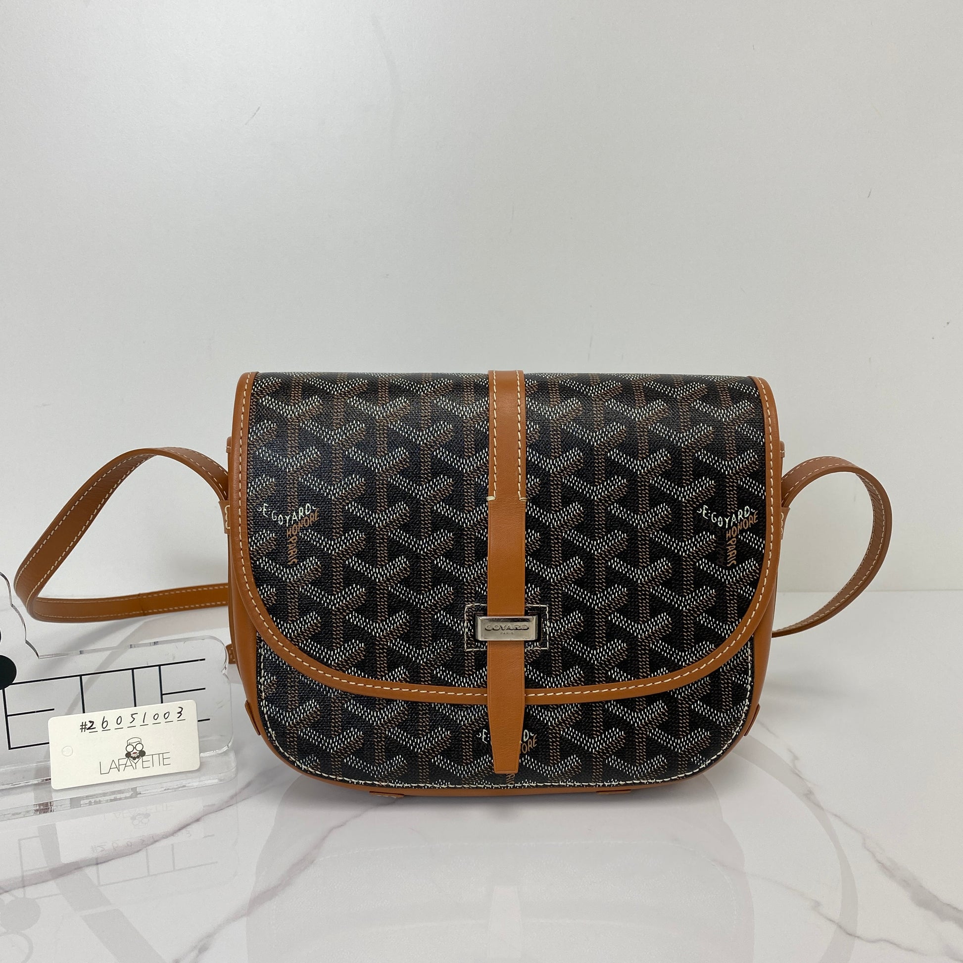 Goyard Belvedere PM Bag in Goyardine canvas, Black/Brown - detail view