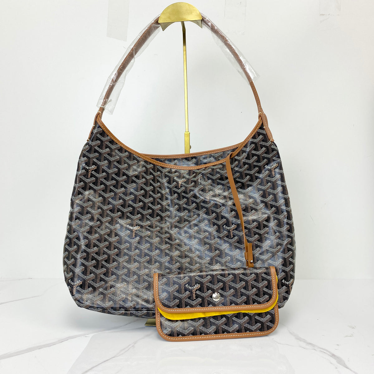 Goyard Hobo Bohème Bag Black, Black / Brown Goyardine Canvas and Chevroches Calfskin, Silver Tone — front view