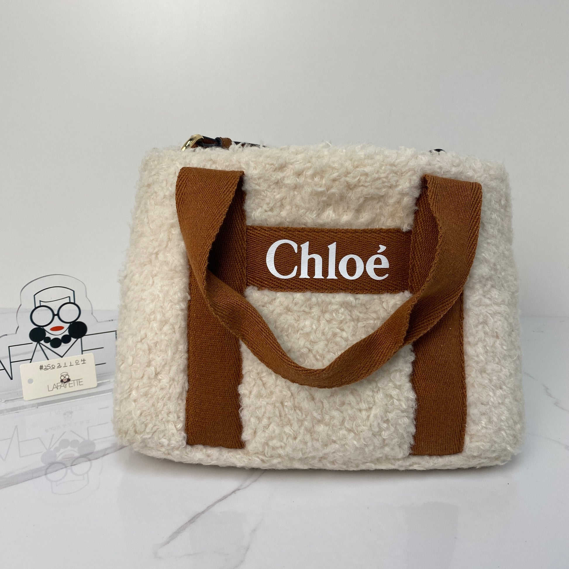 Chloé Shearling Shoulder Bag, beige shearling, gold-tone hardware — detail view 1