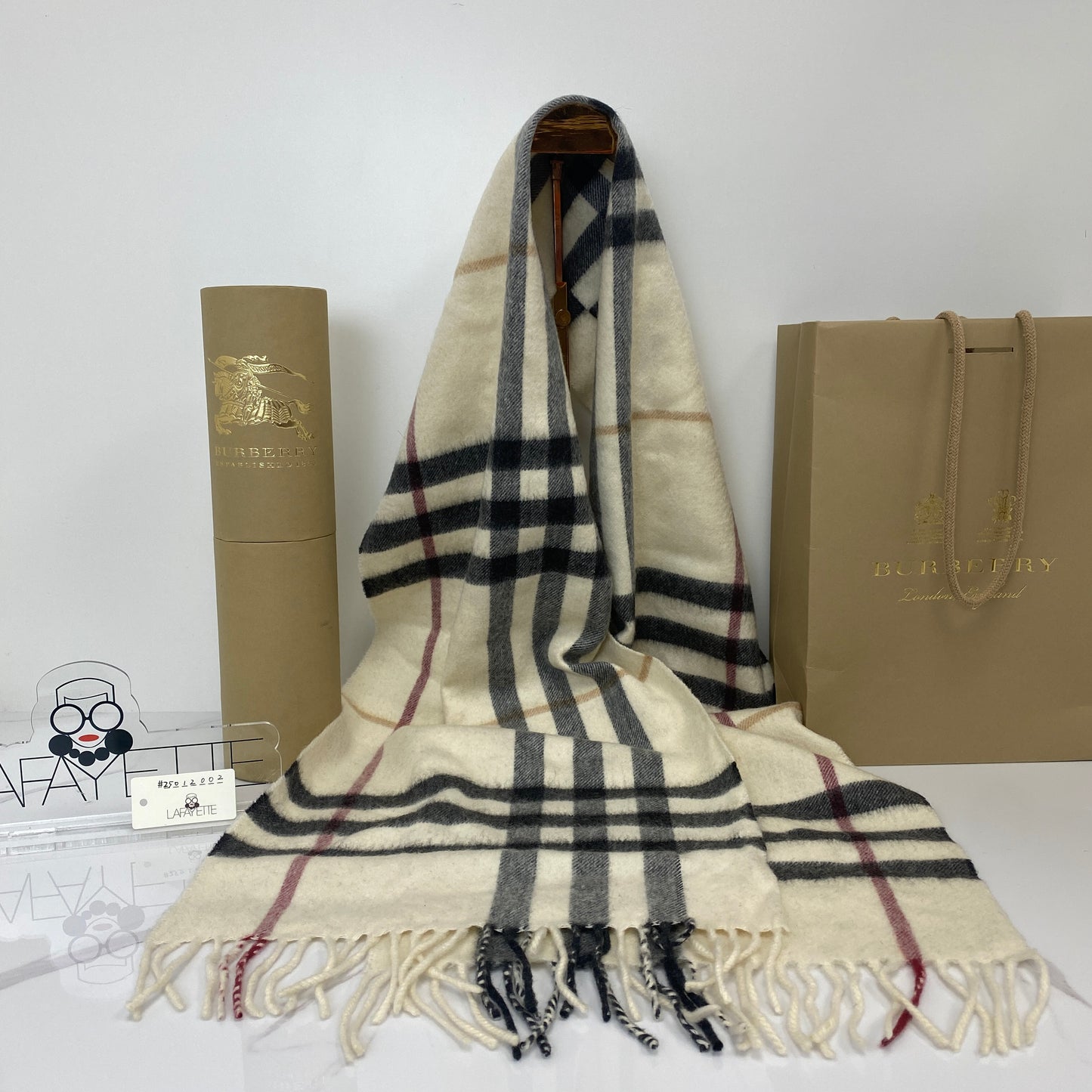 Burberry Check Cashmere Scarf, stone check cashmere — detail view 1
