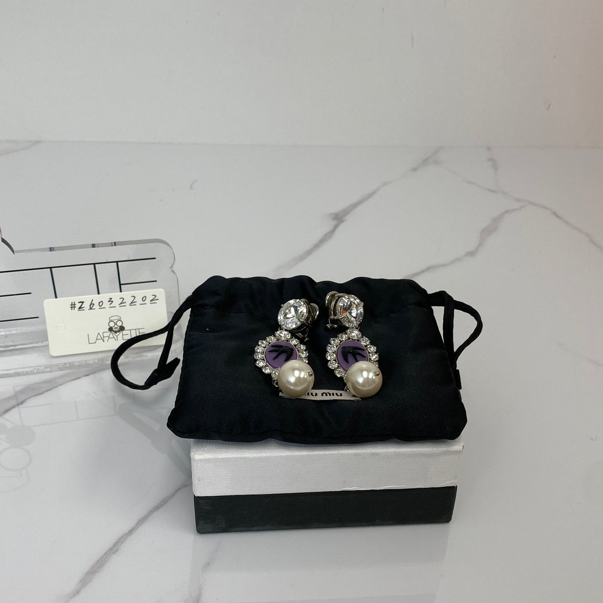 MIU MIU Swallow Bird Crystal Pearl Drop Earrings - photo 2