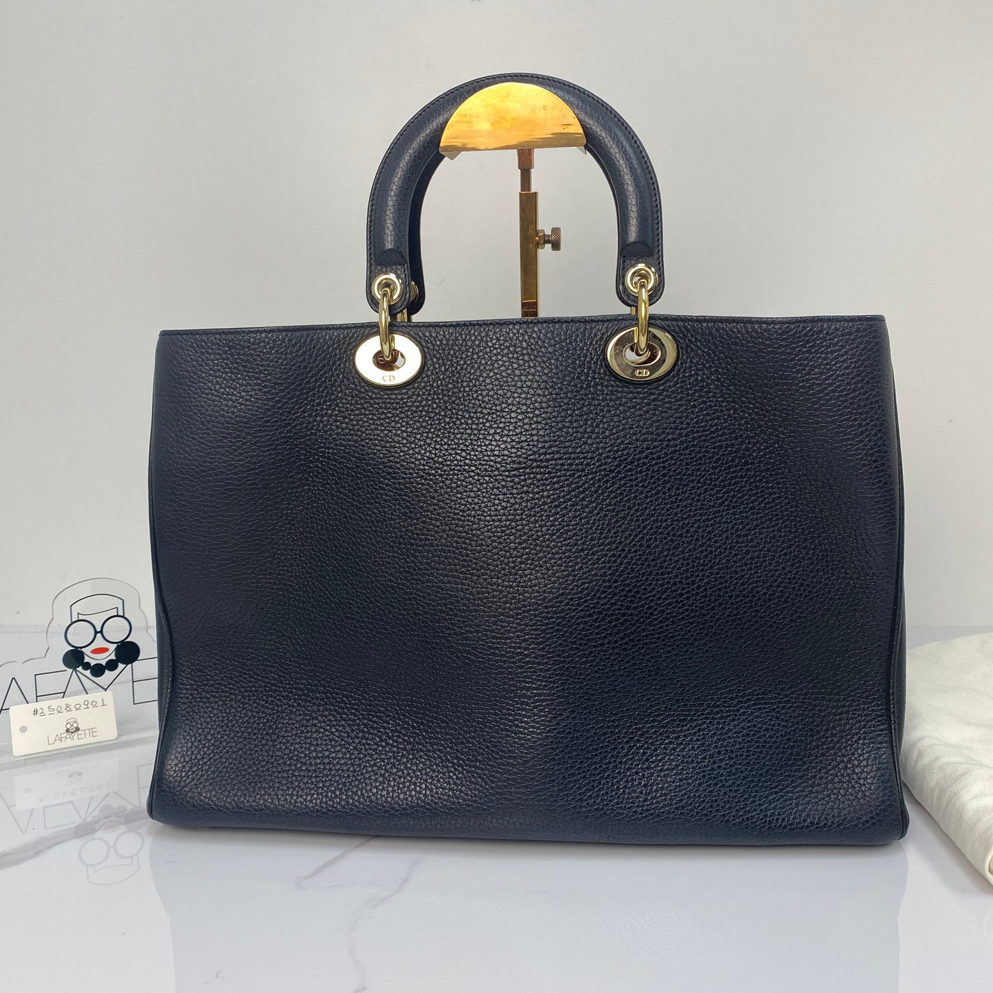 Front view of the navy Dior Diorissimo Large Tote