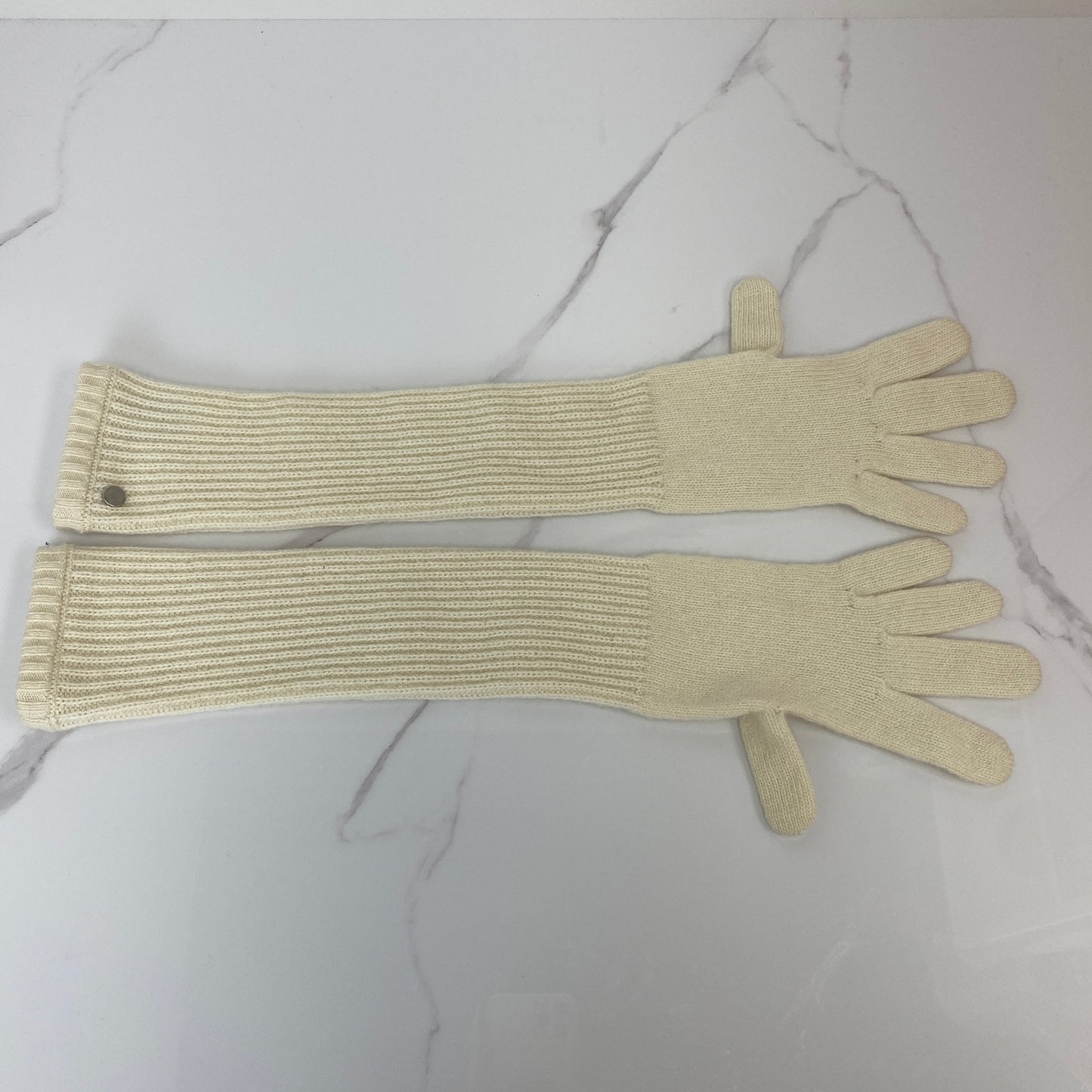 Hermès Cashmere Long Gloves, natural cashmere, palladium detail — detail view 5