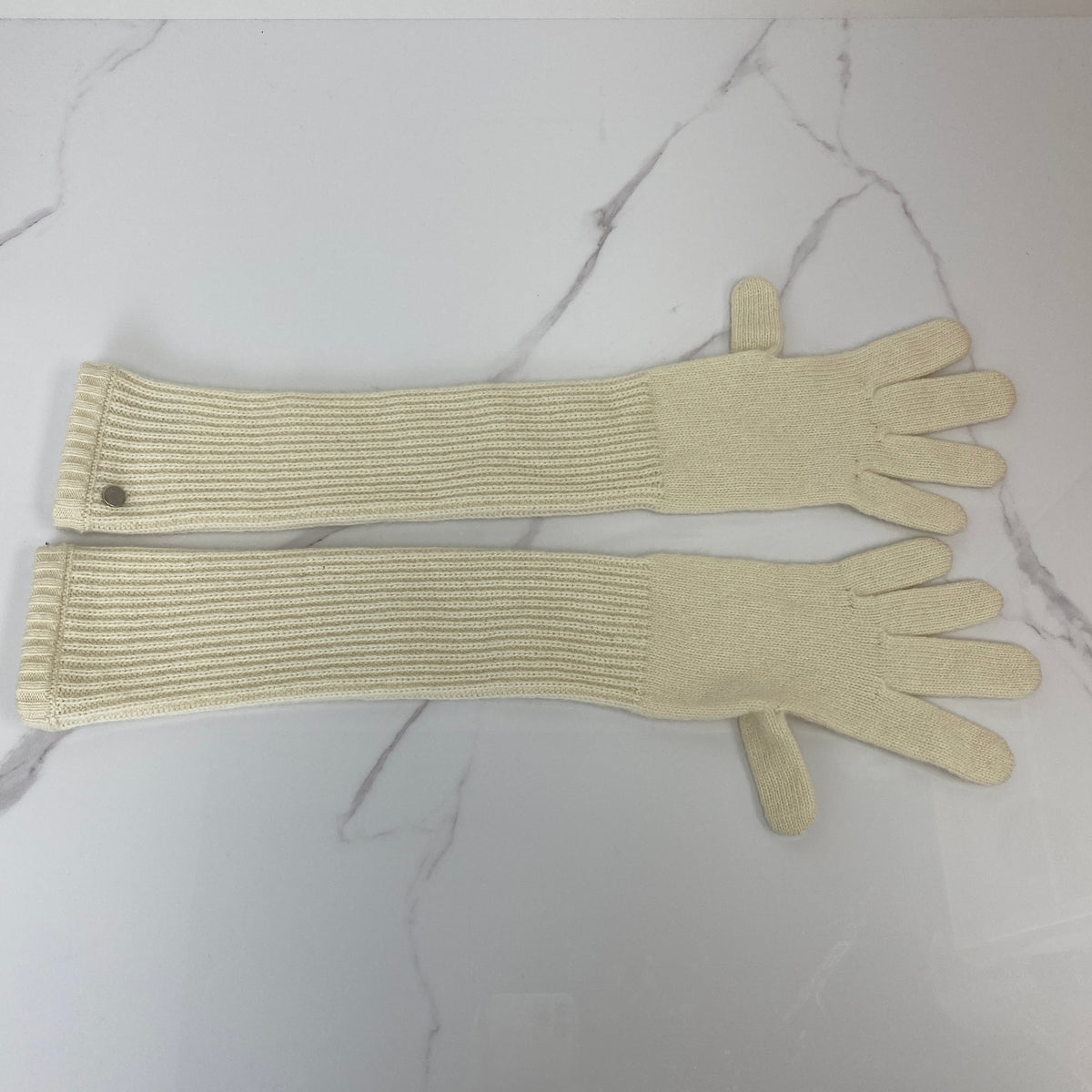 Hermès Cashmere Long Gloves, natural cashmere, palladium detail — detail view 5