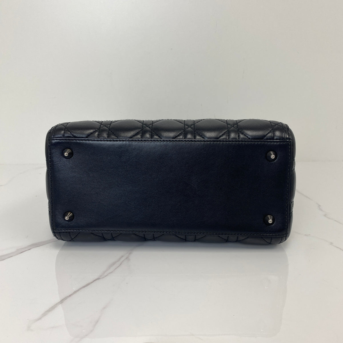 Christian Dior Medium Lady Dior, black Cannage lambskin, So Black hardware — detail view 4