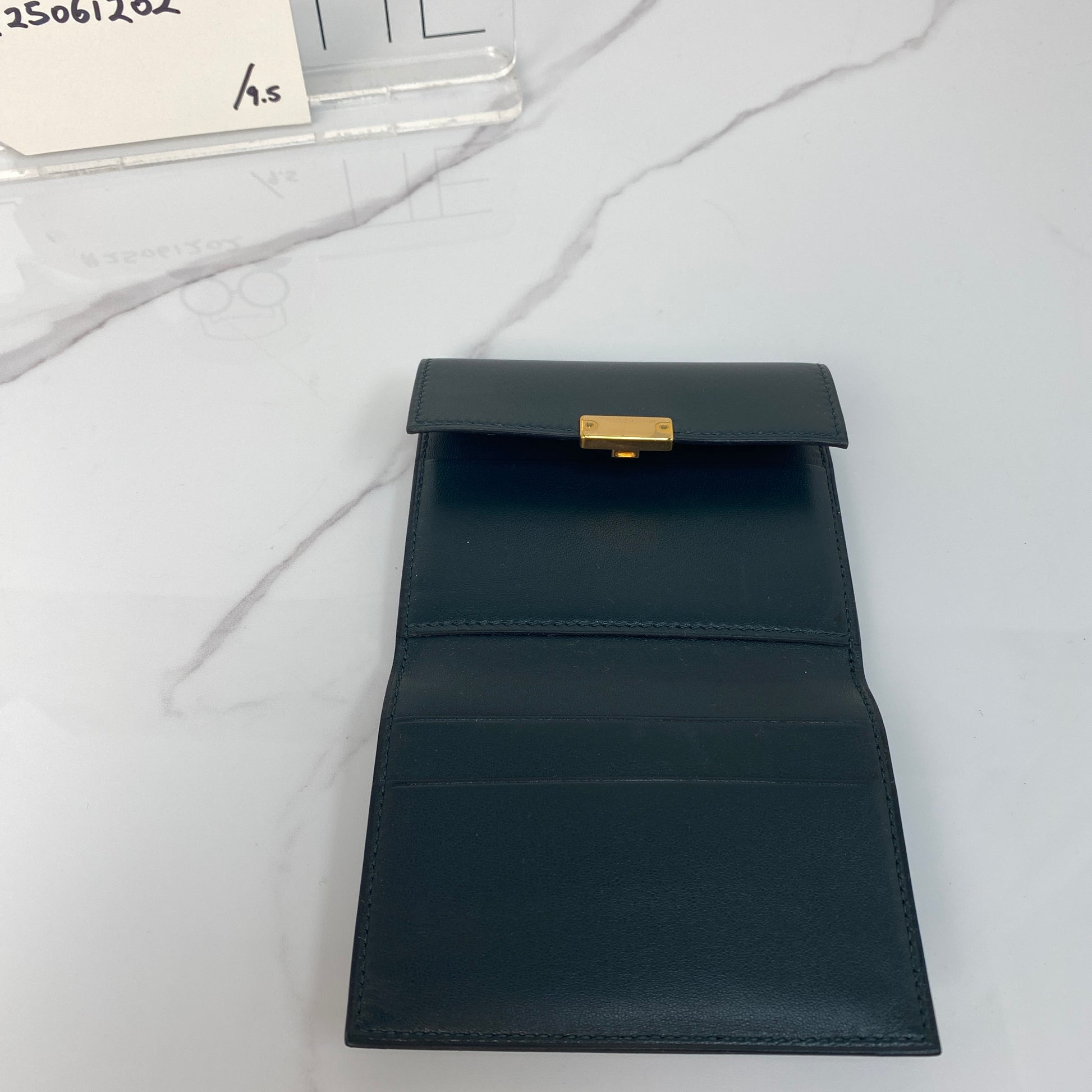 Hermès Clic 12 Wallet, black Swift calfskin, gold hardware — detail view 6