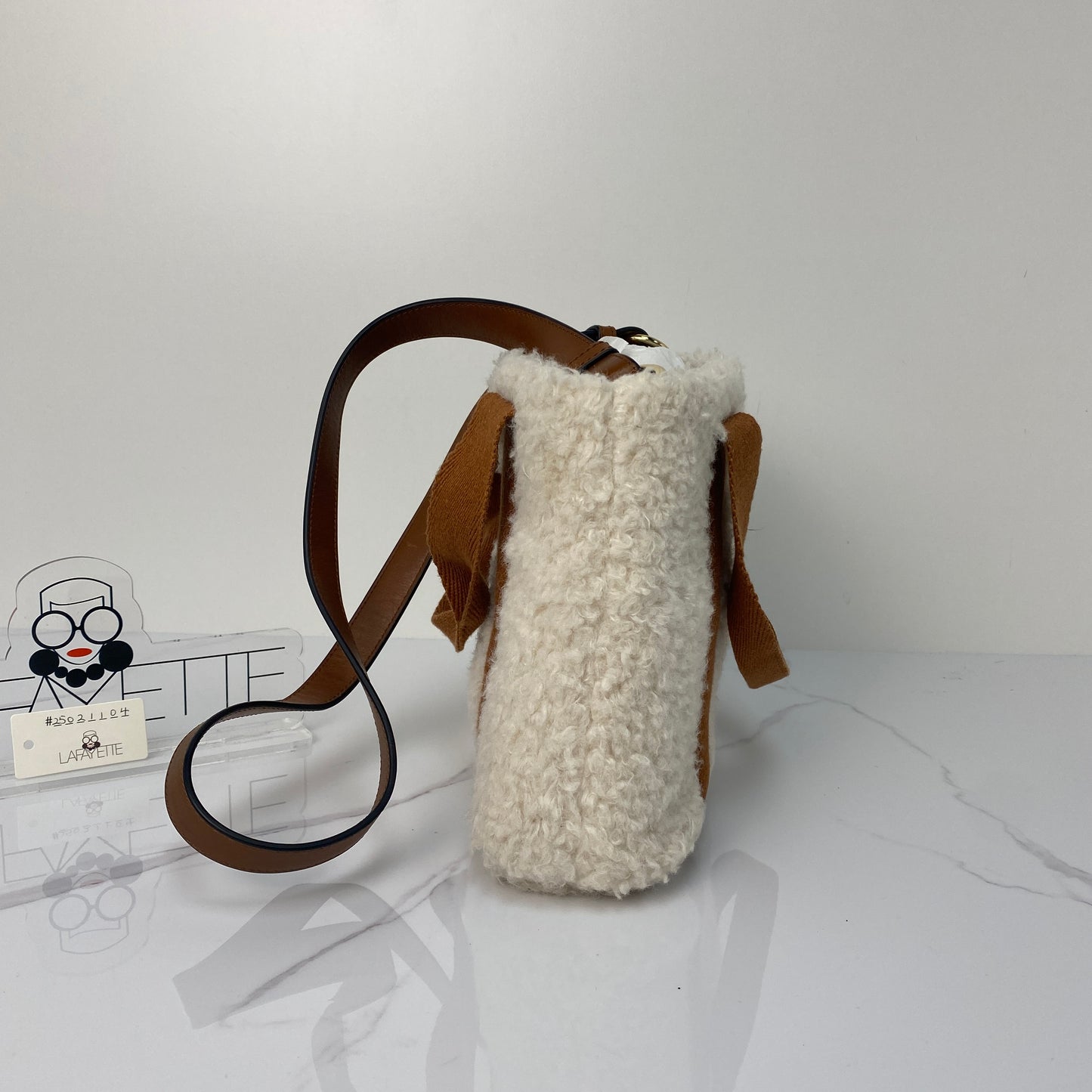 Chloé Shearling Shoulder Bag, beige shearling, gold-tone hardware — detail view 4