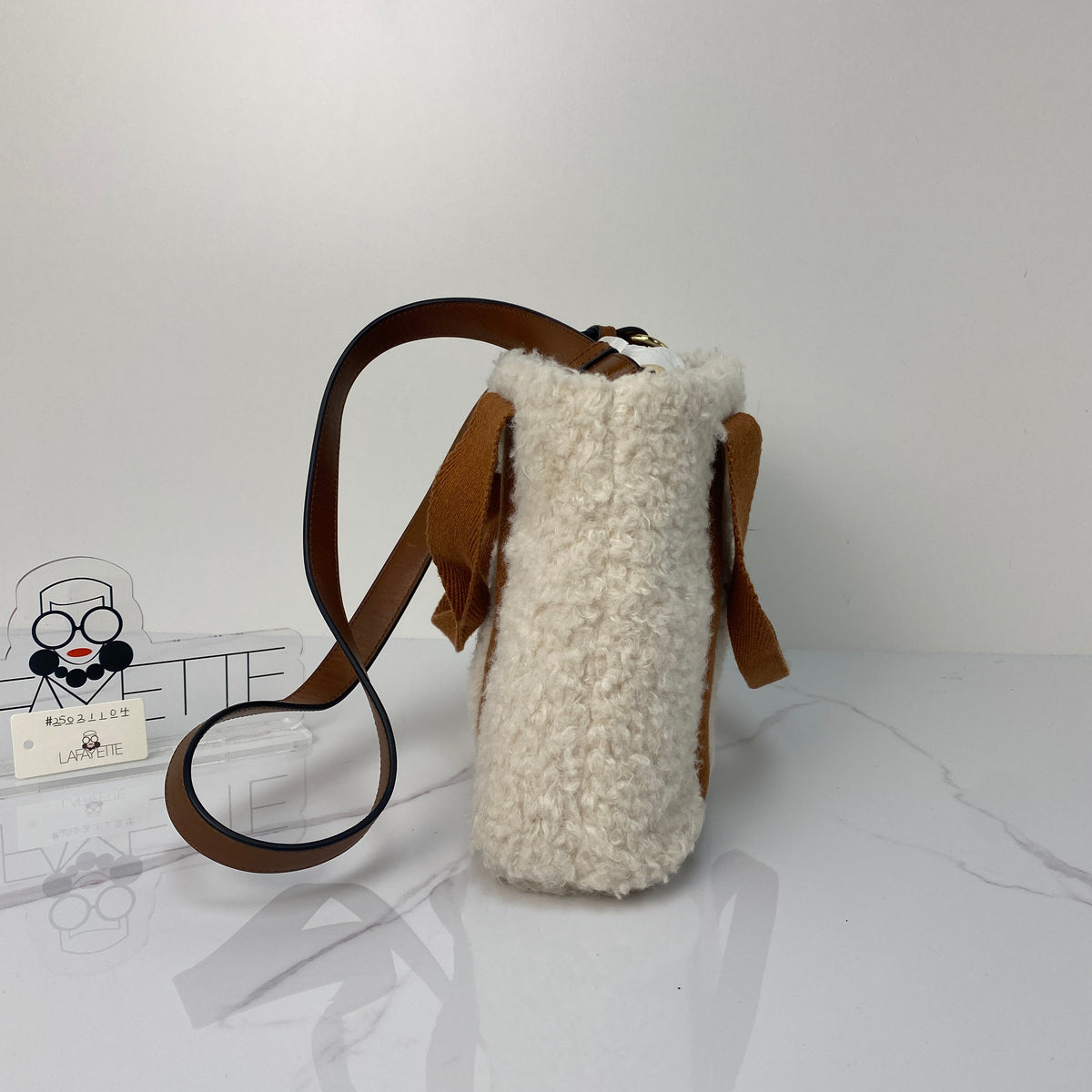 Chloé Shearling Shoulder Bag, beige shearling, gold-tone hardware — detail view 4