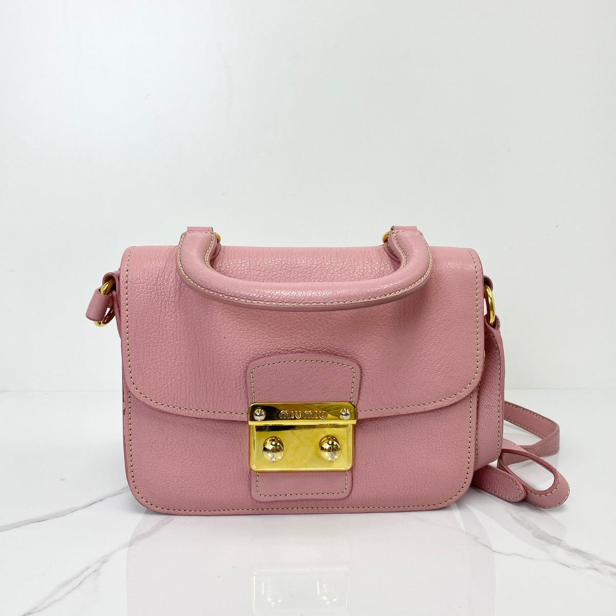 MIU MIU Messenger Bag, pink goatskin, gold-tone hardware — front view