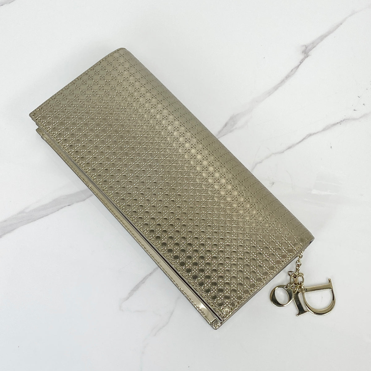 Christian Dior Micro Cannage Clutch, metallic gold patent leather, Micro Cannage — front view