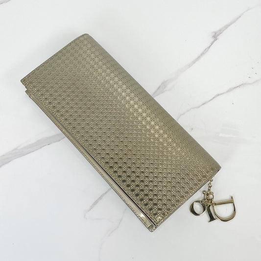 Christian Dior Micro Cannage Clutch, metallic gold patent leather, Micro Cannage — front view